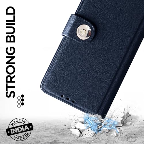 Image of Pikkme Flip Cover Leather Finish | Inside TPU with Card Pockets | Wallet Stand and Shock Proof | Complete Protection Button Flip Case for Realme C75(Blue)