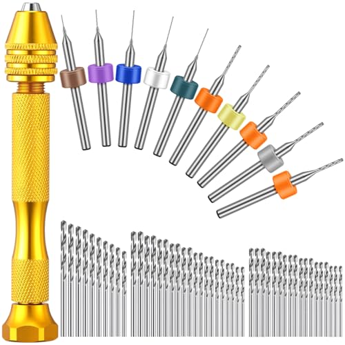 Image of Zhehao 59 Pieces Hand Drill Bits Set Include 49 Pcs Metal Pin Vise Hand Drill Micro Mini Twist Bits and 10 Pcs Tungsten Carbide PCB Rotary Tools for Resin Polymer DIY Jewelry Making Carving (Gold)