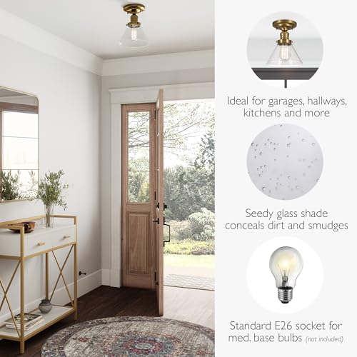 Image of Design House Augustin Ceiling Light, 1-Light, Semi-Flush, Seeded Glass Glow, Dimmable, E26 Socket, Durable Metal Frame, Satin Gold, 7.9 in L x x 7.9 in W x 9.1 in H, 589069-SG