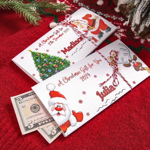 CALLIE Personalized Christmas Money Gift Card Holder with Envelope, Santa Elk Snowman Design Money Holder Wallet for Cash, New Year Gift for Family Friend4