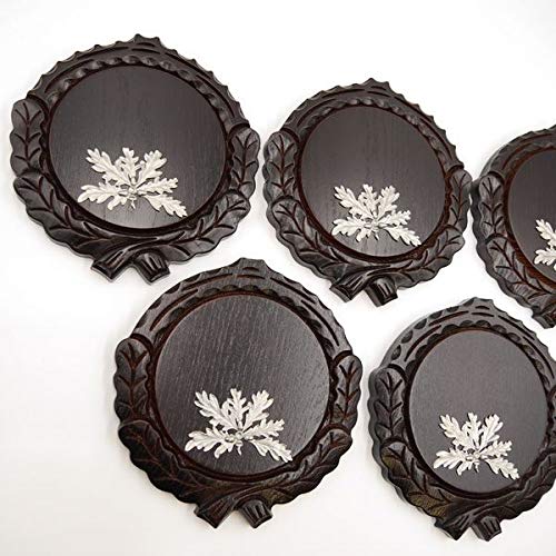 GTK - Juego de 5 placas de cuña talladas oscuras AF 14 cm con 5 hojas de roble de 6 hojas, tabla de cuñas, tabla de especias, cartel para trofeos