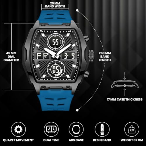 Image of V2A Impact-KUBIX 5410 Analog-Digital Watch for Men | Trendy Tonneau Shape | Bold Fashion Performance Watch with 3 Time Zones, Countdown, 50M Water Resistance, Alarm & Stopwatch