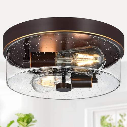 Flush Mount Ceiling Light Fixtures, 2-Light Oil Rubbed Bronze Ceiling Mount for Farmhouse with...