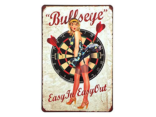 FEENOMENN Plaque Métal Déco Vintage - Pin Up Fléchettes Bullseye (20x30cm)