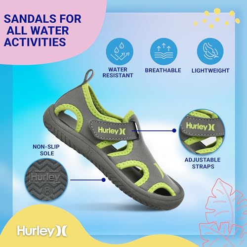 Image of Hurley Kona Toddler Water Shoes - Beach Essentials, Girls and Boys Closed Toe Sandals, Lightweight, Breathable, Kids Water Shoes with Non-Slip Sole and Adjustable Straps, Outdoor Toddler Swim Shoes