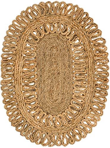 Tapete ovalado de yute trenzado Unique Loom 2' x 3'1" miniatura 3