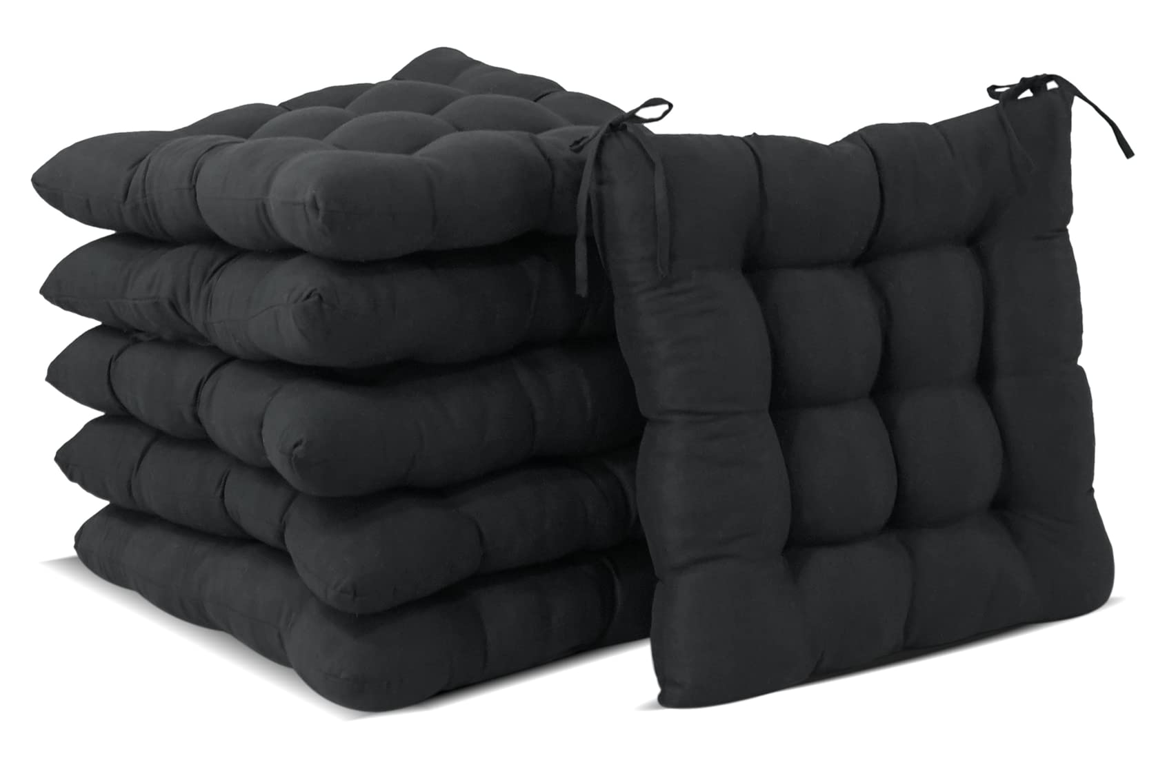 CHELY INTERMARKET - Cojines para sillas 40x40x7,5cm (Negro) Pack de 6 Unidades, con Correas de sujeción para Asientos, 9 Pespuntes. Sirve para terraza y Patio Exteriores.(2,25)