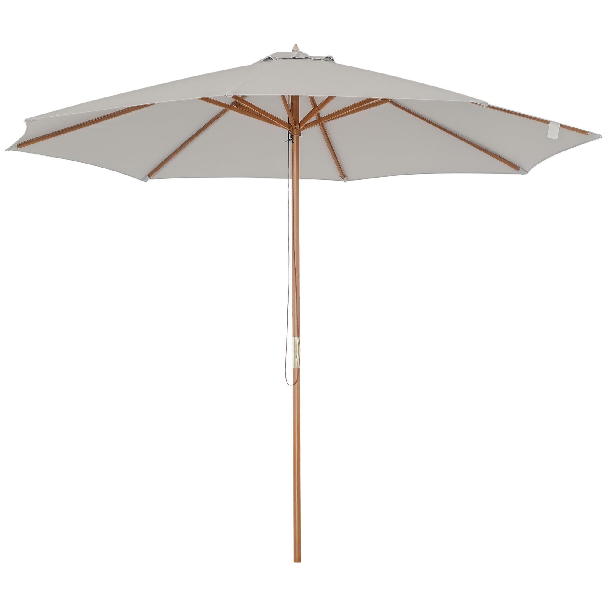 Outsunny Grey 3(M) Garden Parasol, Pulley Operated Patio Umbrella, Wooden Parasol, Table Market Umbrella With Rope Pulley Mechanism And 8 Ribs,