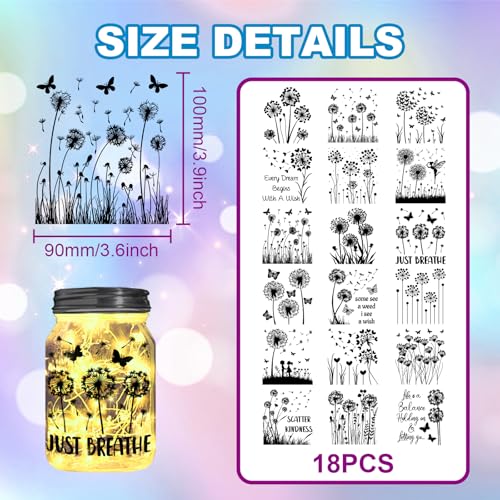 GLOBLELAND 18 Sheets Dandelion Transfer Stickers 3.9x3.6inch Flowers and Plants Decals Stickers Dandelion Butterfly Rub on Transfer for Furniture Vase Glass Mason Jars Decorations Art Crafts - Image 2