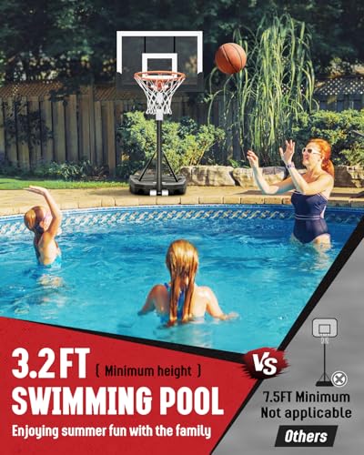 Seray Kids Basketball Hoop Outdoor 3.2-7.2FT Adjustable, Portable Basketball Hoop & Goals for Kids/Teens/Youth in Pool/Backyard/Driveway/Indoor, 29 Inch Shatterproof Backboard and Enlarged Base