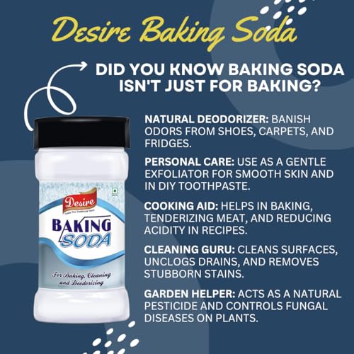 Image of Desire Baking Soda 100g | Premium Food Grade & 100% Pure Sodium Bicarbonate | Multipurpose Powder for Baking Cakes, Natural Cleaner, and Odour Remover