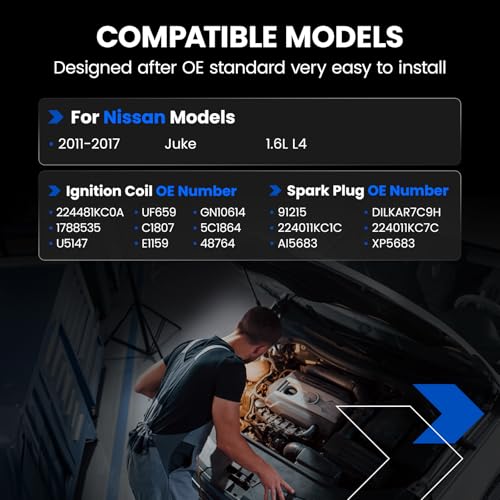 Image of 4-Pack UF659 Ignition Coils & 91215 Spark Plugs Kit Compatible with Nissan Juke 2011-2017, 1.6L L4 - Replaces 224481KC0A GN10614 C1807 DILKAR7C9H 224011KC1C