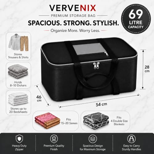 Image of VERVENIX Large Underbed Storage Bags 2 Pack, Moisture Proof Clothes Storage Organizer for Blankets, Comforters, Bedding, Pillows & Seasonal Items, Foldable Zipper Storage Box - Grey
