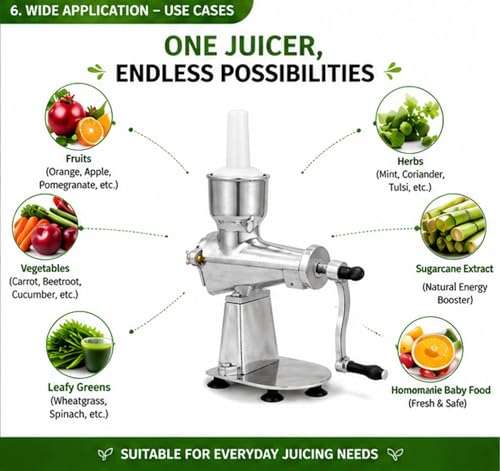 Image of Manual Hand Juicer with Suction Base | Aluminium Body Citrus Squeezer | Tabletop Lemon Orange Lime Juicer with Crank Handle | Easy & Efficient Fruit Press