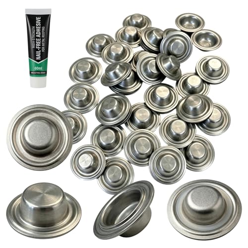 Metal Roof Screw Caps and Sealant No Screw Removal Seals Over Existing Screws Heads Required Watertight Seal Caps Easy Install for Home Roof Barn and Garage Projects (50pcs)