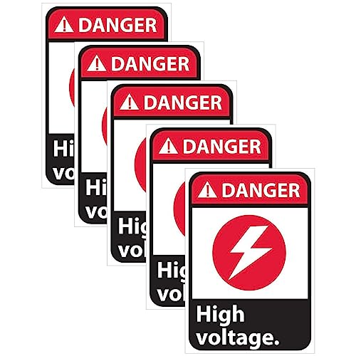 Image of CVANU Danger High Voltage. Warning Safety Self-Adhesive Waterproof PVC Vinyl Sign Sticker Size (11.7inchX8.3inch) Pack of 5