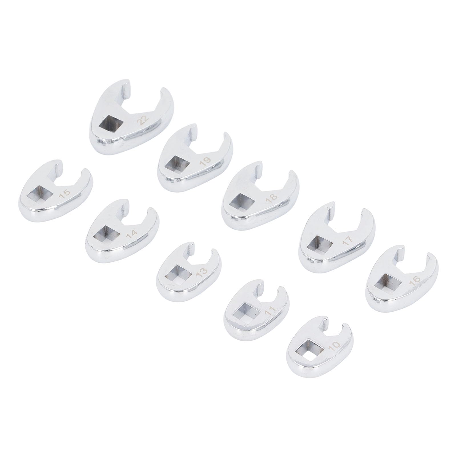 BORDSTRACT 10 PCS Crowfoot Wrenches, Open End Wrench Set, 3/8 Inch Drive Flare Nut Wrench Set, U Shaped Open End Spanner Metric 10 to 22mm for Automotive, Plumbing