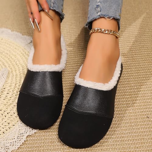 Warm Winter Leather Shoes for Women Shoes with Fuzzy Inside Women Suede Comfortable Slip on Shoes Indoor Outdoor Flats Walking Casual Shoes4