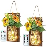 Adeeing Mason Jar Wall Decor, Rustic Wall Sconces with LED Lights Remote Control, Farmhouse Hanging