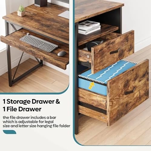 TEKAVO Office Table with Drawer, Brown, 75 x 140 x 55 CM - Image 7