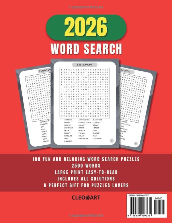 2026 Big Word Search Puzzle Book Vol 3: 100 Large Print Puzzles | Variety of Themes | Relaxing Fun for All Ages | All Solutions Included (2026 Big Word Search Puzzle Book Collection) image 3