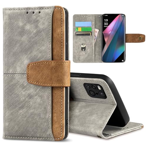 GANGANPRO Leather Business Cell Phone Holster for OPPO A38 4G/A18 4G,Anti-Slip Scratch Resistant Flip Cover with Card Holder,Stand Feature Wallet Case 6.56 Inches - Gray