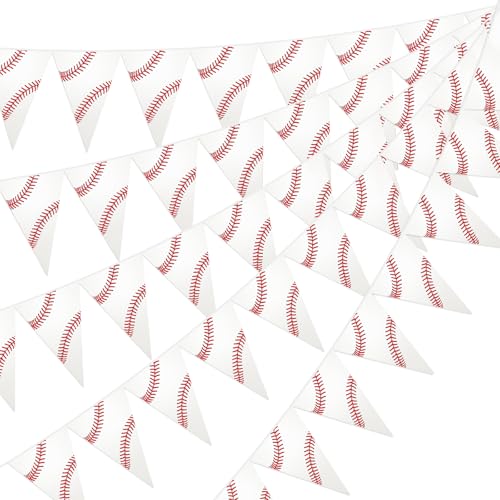 Image of Jetec 5 Pcs 49 Ft Baseball Party Decorations Pennant Banner Pre-Assembled Sport Triangle Flag Bunting Garland for Baseball Birthday Party Supplies Sport Theme Decorations