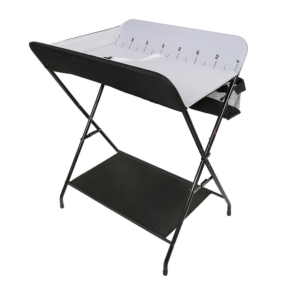 Table à langer pliante, Station à langer pour bébé portable, ceinture de sécurité, réglable en hauteur, pour Nouveaux-Nés Design Ergonomique, Table à Langer Pliable et Portable (noir et blanc)