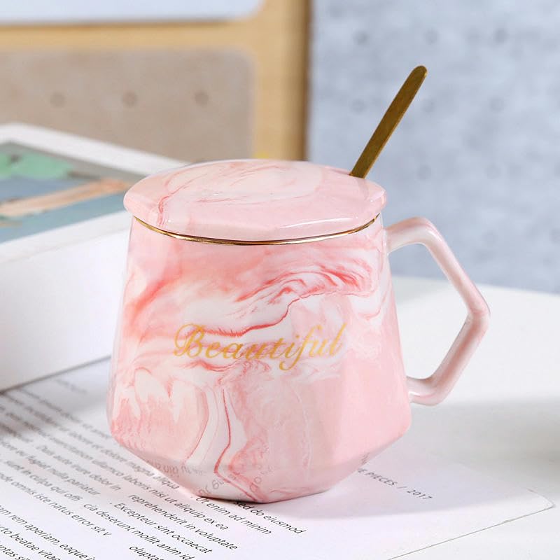 Marble Pattern Mug Creative Diamond Ceramic Cup Souvenir Home With Lid Spoon Water Cup 350Ml