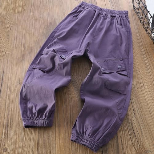 Boys Cargo Pants Elastic Waist Baggy Pants Work Trouser with Multi Pocket Casual Workwear Jogger Sweatpants for 4-14Y2