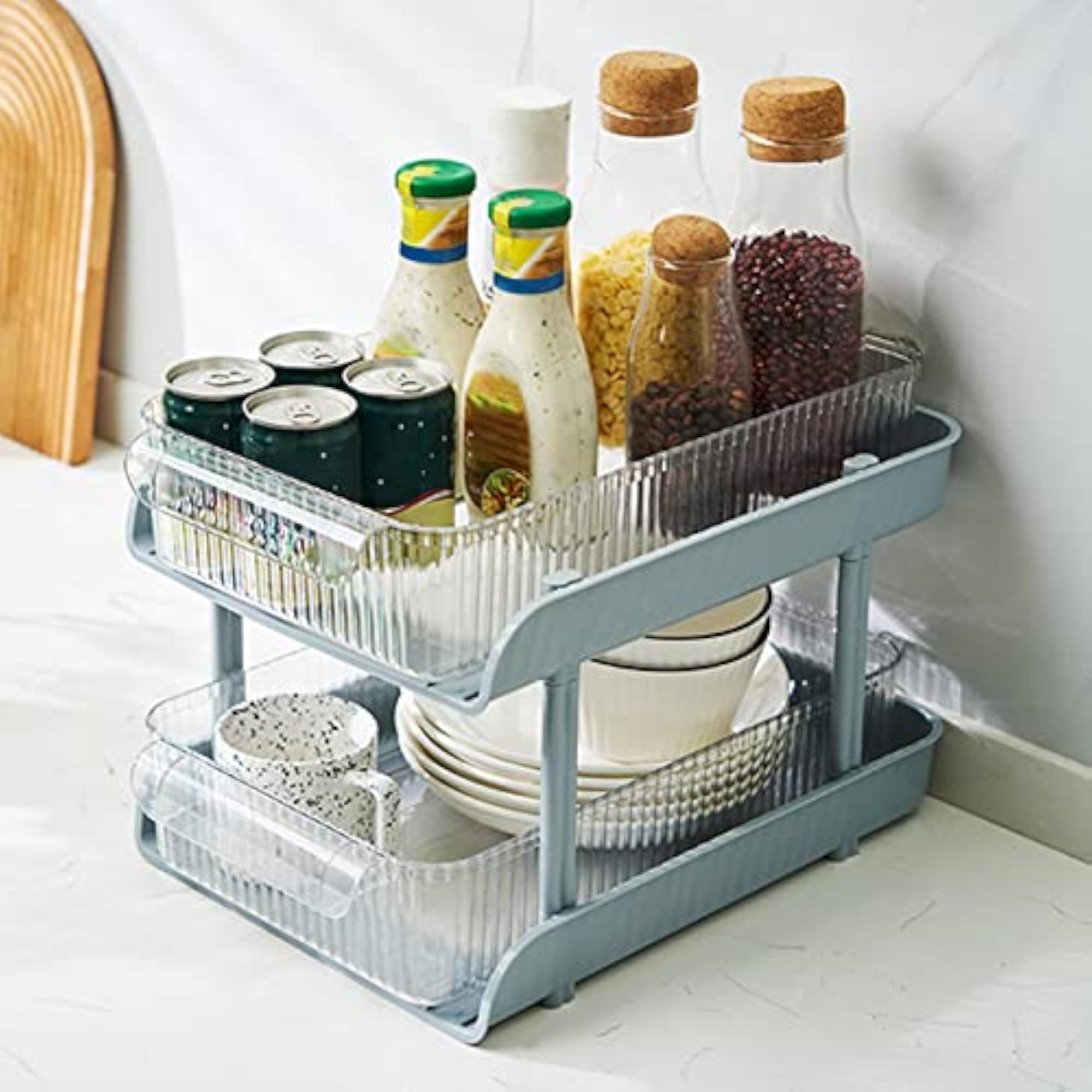 Desktop Organizer Storage with 2 Small Storage Boxes, Gray