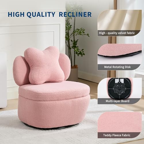 Sillón giratorio terciopelo rosa con almacenamiento miniatura 4
