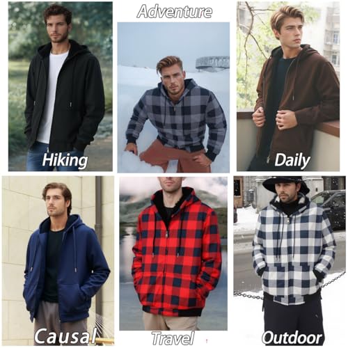 Image of MINANUO Zip Up Hoodie Men Warm Heavyweight Sherpa Lined Fleece Hoody Jacket Winter Coats
