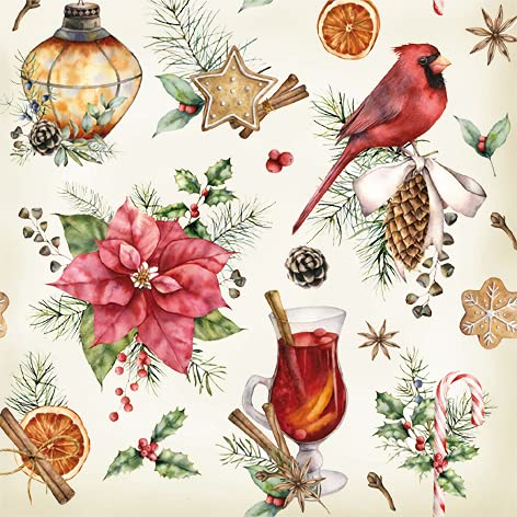 20 servilletas de Navidad con aspecto vintage, de invierno, decoración de mesa, 33 x 33 cm
