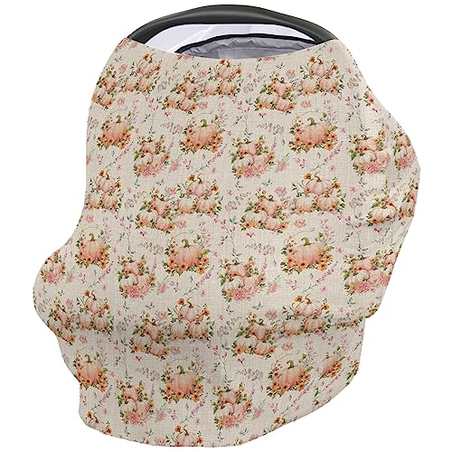 Nursing Cover for Breastfeeding Scarf, Farmhouse Fall Pumpkin Thanksgiving Day Baby Car Covers Super Soft Multi Use for Canopy Shopping Cart Cover Blanket Stroller Cover