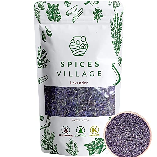 SPICES VILLAGE Lavender, Dried Lavender Buds, 2 oz, Herbal Tea, Potpourri, Wedding Confetti, Pillow - Kosher, Gluten Free, Vegan, Non GMO, Resealable Bulk Bag