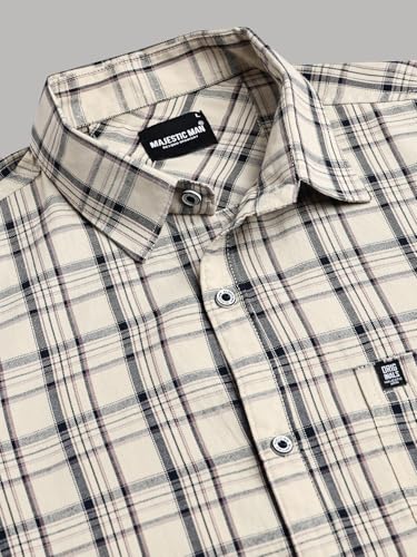 Image of Majestic Man Stylish Slim Fit Cotton Spread Collar Checked Casual Shirt for Men