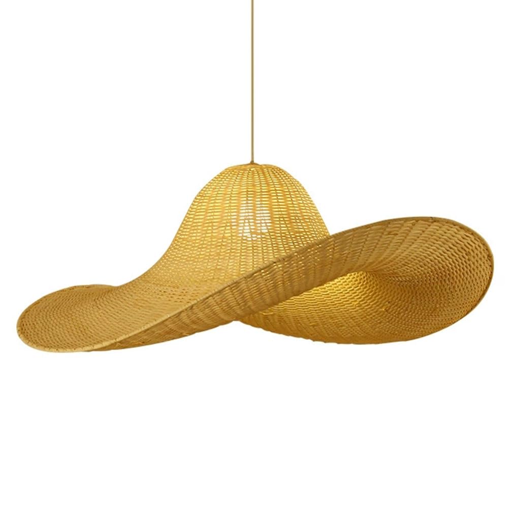 LQZCXMF Southeast Asian-Style Rattan Lampshade — Unique/Artistic Pendant Light Handmade Straw Hat Design; Restaurants Decor Wicker Woven Rattan Pendant Lamp for Kitchen Island Dining Living Porch