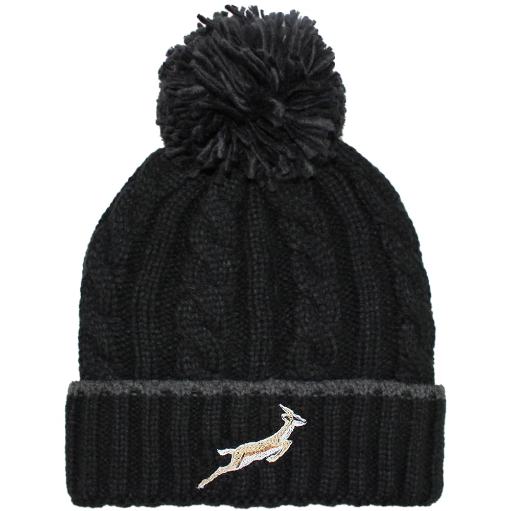 TeddyT's Men's Springbok Black Chunky Cable Knit Thermal Bobble Hat