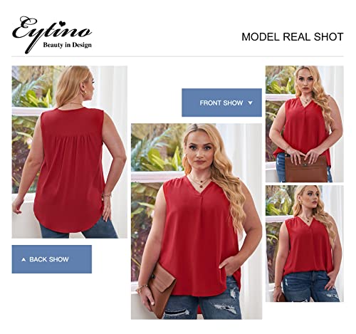 Image of Eytino Womens Plus Size Tank Tops Summer Sleeveless V Neck Casual Loose Chiffon Blouse Office Work Shirts(1X-5X)