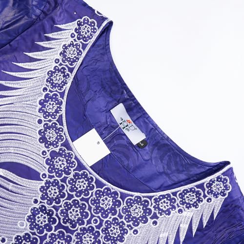 Image of HD African Bazin Riche Maxi Dress for Woman Traditional Embroidery Dashiki Dresses with Head Wraps