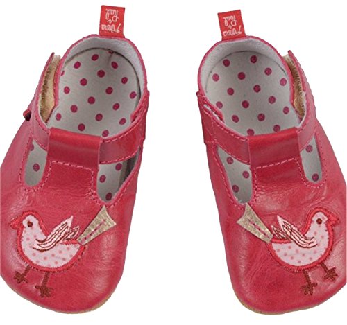 Anna und Paul - Babyschuhe - Krabbelschuhe - Vögelchen pink - Leder gefüttert (M-20-21-ca.13.3cm-12-16 Mon.)