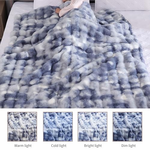 Tie-dye Blue Twin Cozy Faux Fur Blanket for Couch Bed Living Room 60x80 Furry Soft Fluffy Thick Warm Throw Blanket for Winter Home Gifts 860 GSM