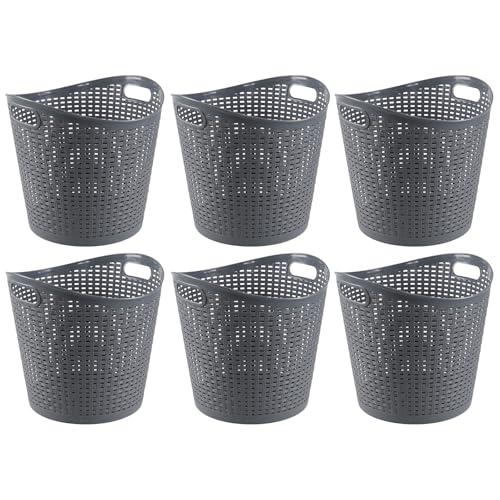 Yesdate 6-Pack 30 L Plastic Laundry Hamper, Large Plastic Storage Basket, Gray