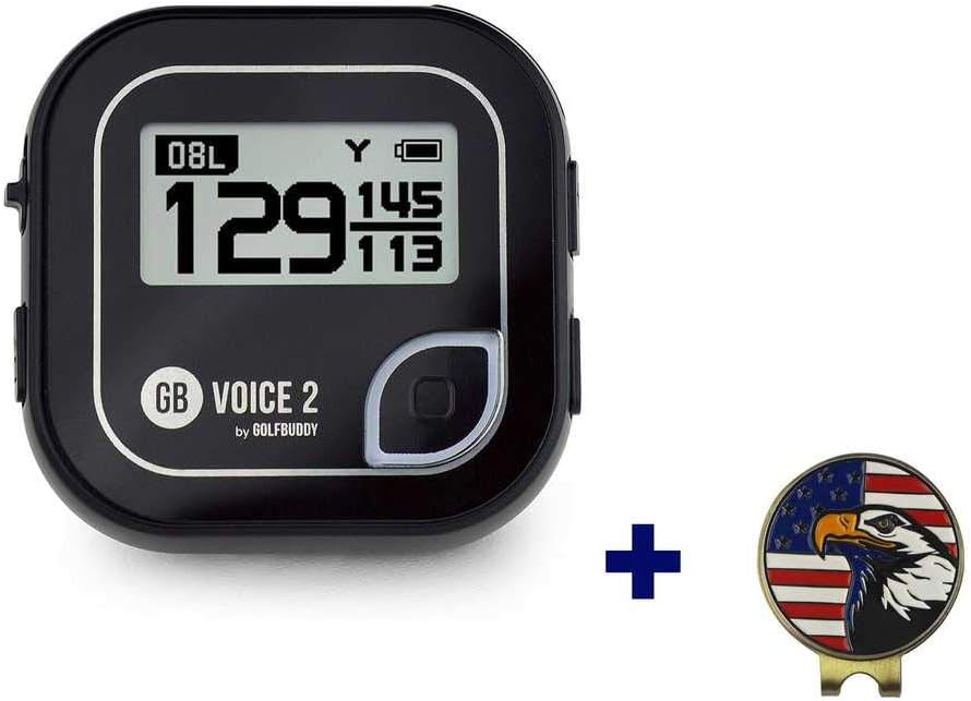 🔥 Flаѕh Sаlе Bundle | Golf Buddy Voice 2 GolfBuddy Voice2 Easy-to-Use Talking GPS, Black + 1 Custom Ball Marker Hat Clip Set (American Eagle)