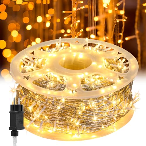 Cecaylie Luces de Navidad para exteriores/interiores, 200 m, 1000 LED, cadena luminosa alimentada por corriente, 8 modos, impermeable, IP44, función memoria, para el jardín, fiesta, boda, blanco