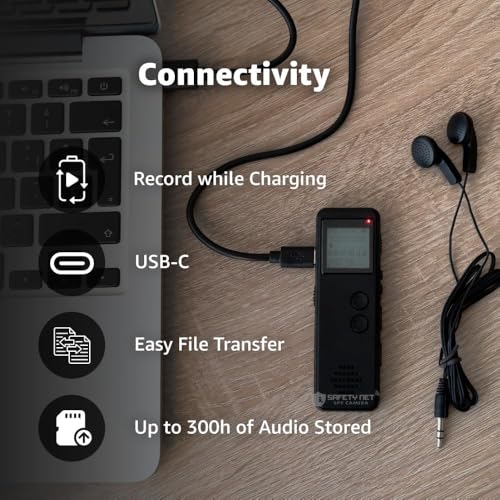 Image of SAFETYNET Audio Recording WAV Player Noise Reduction Interview Business Online Meeting Working Time 10 Hours Support up to 32GB SD Card