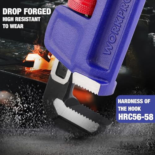 WORKPRO 14 inch / 350 mm valgesmede zware rechte loodgietersmoersleutel, verstelbare pijpsleutel met grote kaakbreedte (max. 70 mm) en weegschalen - Afbeelding 5