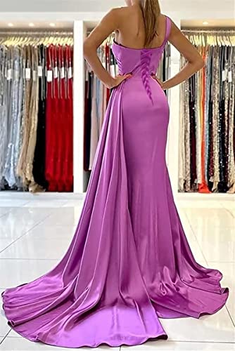 One Shoulder Mermaid Bridesmaid Dresses for Wedding Bodycon Satin Long Formal Evening Gowns with Train2