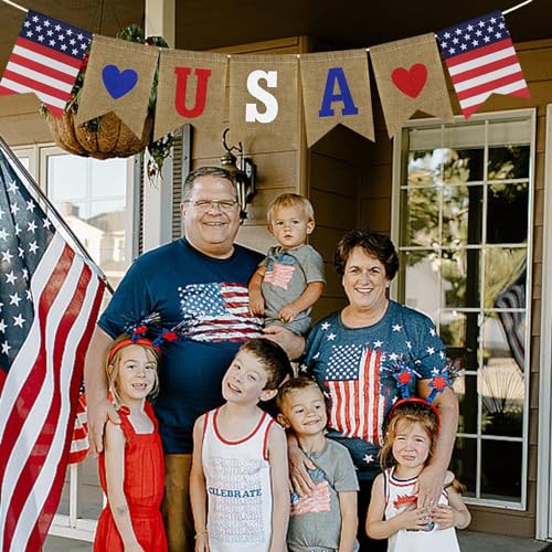 Image of 2 Pcs USA Independence Day Banner Celebration American Flag 4th of July Decorative Fireplace Red White Blue Theme Party Decoration Supplies Memorial Day